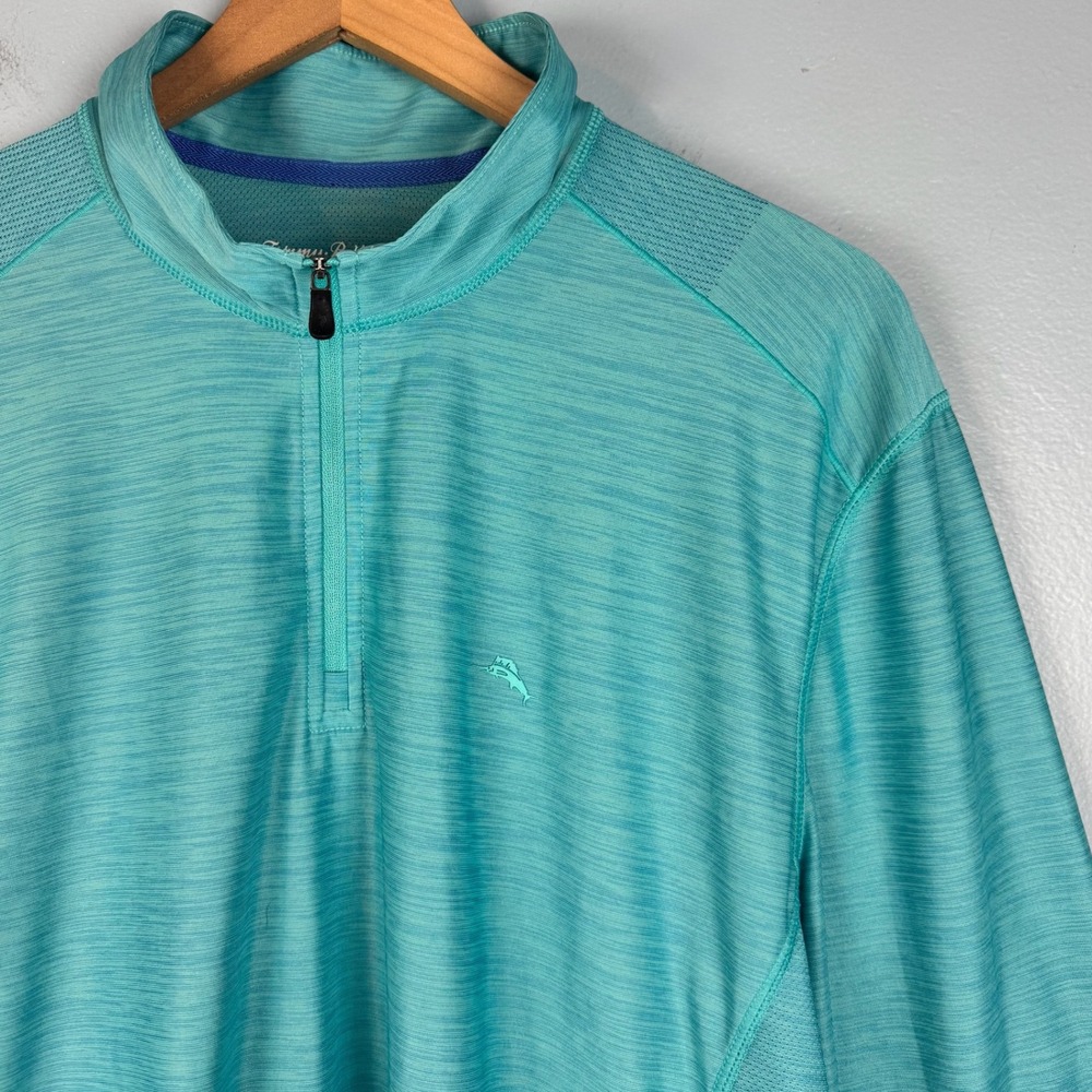 Tommy Bahama IslandZone Men XL Teal 1/4 Quarter Zip Pullover Long Sleeve Shirt